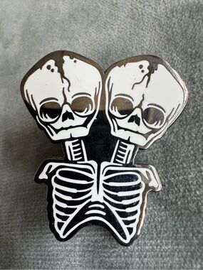 Conjoined Skeleton Chang Ang Skull Enamel Flare Pin Creepy Co.